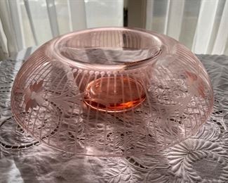 Vintage Pink Depression Glass, Rolled Console Bowl 