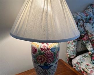 Signed floral ceramic lamp (pr)