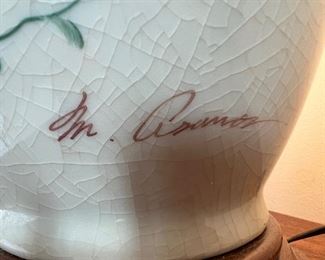 Signed floral ceramic lamp (pr)