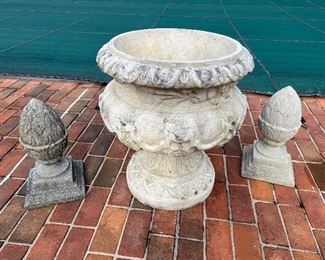 Concrete pineapples with large macron urn