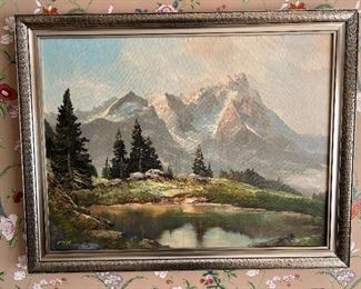 Original Mountain Landscape framed oil on canvas by Arno Lemke