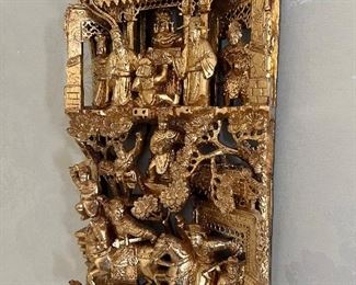 Chinese Vintage 3D Gold Gilt Carved Panel