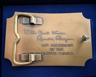 "The Buckaroo Stops Here" Ronald Reagan belt buckle (multiple)