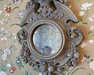 Wooden round decorative fruit mirror