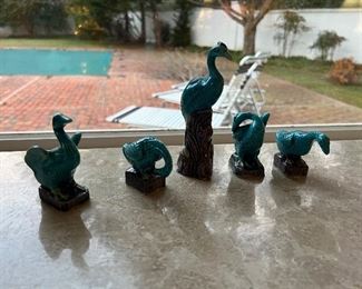 Collection of blue porcelain birds