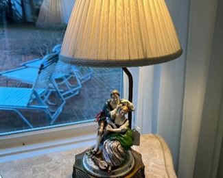 19th Staffordshire English Style Romantic Porcelain Figurines Mounted Lamp