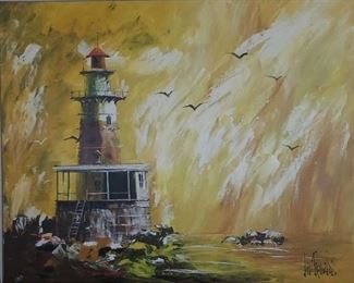Lee Reynolds Lighthouse Oil Painting