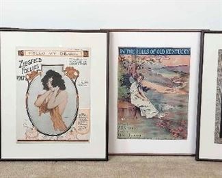 4 Prints Of Sheet Music Covers, One Signed