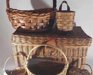 Assorted Woven Baskets And Picnic Basket