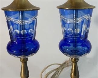 Blue Glass And Brass Lamp Bases