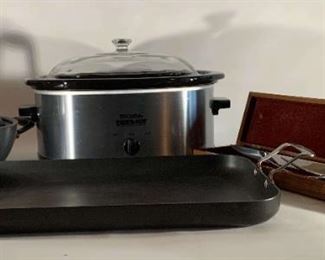 CrockPot, Emeril Grill Pan, Anodized Lidded Pan, And Carving Set