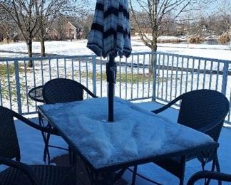 Frontgate Woven Synthetic Patio Chairs With Table And Umbrella