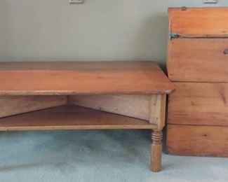 Stained Pine Potato Bin And Coffee Table
