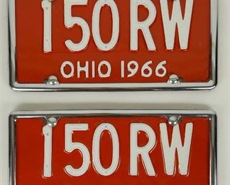 Two 1966 Red Ohio License Plates