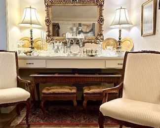 Drexel Heritage Brittany Sofa Table, Stools, and Dining Chairs