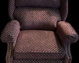 Thomasville Furniture-garnet/gold diamond pattern upholstered wingback recliner, Ball and claw feet