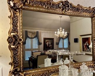 Ornate composite material gold mirror