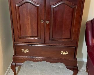 Cherry cabinet, Queen Anne style. Doors open and slide into cabinet.