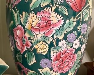 Ming style ceramic vase on footed wood base