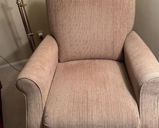 High leg recliner. Tall back, rolled arms, the clean lines of a stationary chair with the comfort of a recliner.