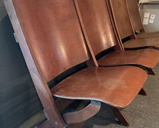 Vintage Wood Folding Theater Seats, Two Sections