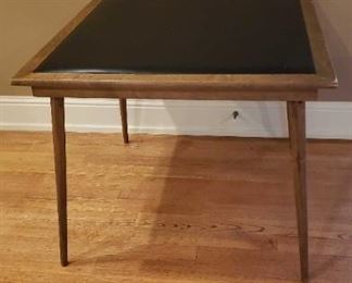 MCM Wooden with Black Vinyl Folding Card Table