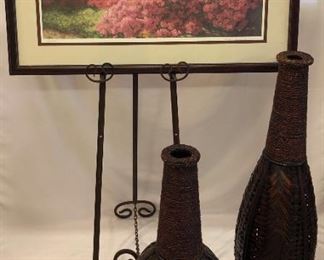 Decorative Framed Art Brown Rattan Vases