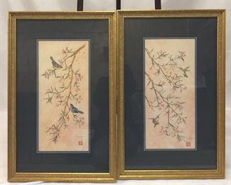 2 Framed Japanese Cherry Tree Birds Print