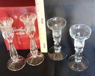 Gorham Crystal Candle Holders w Added Pair 4pcs