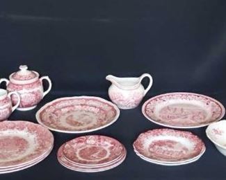Lot of Red Cream Dishes