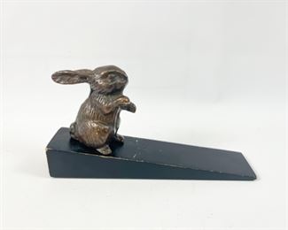 Bronze & Wooden Rabbit Door Stopper
