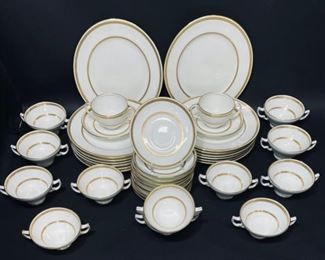 Mintons Tiffany & Co New York Made in England Fine Porcelain Gilded Set of 14 Plates, 12 Soup Cups, 14 saucers, and 2 Tea Cups