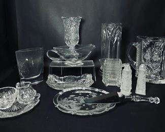 FINE MARQUIS BY WATERFORD, IMPERIAL CRYSTAL ECTHED PITCHER & HAND MADE BOHEMIA GLASS CZECH REPUBLIC SALT & PEPPER SHAKERS & FINE CRYSTAL VASES CUT CRYSTAL BOWL & CREAMER