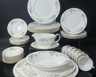 Greenwich Minton 1793 Fine Bone English China Dinner Plates, Salad Plates Saucers, Tea Cups, Serving Tray, Gravy Bowl, and More