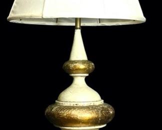   Large Vintage Hollywood Regency Style Gold & Cream Colored Large Table Lamp 