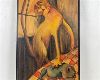 Original Oil Painting on Wood, Surreal. Unknown Artist