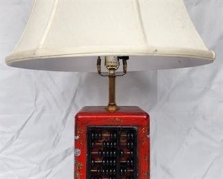 Vintage Asian Abacus Table Lamp with Painted Red and Gold Bamboo Detailing