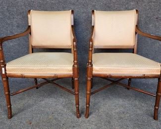 20th c Pair of Hickory Chairs made in Hickory, NC faux bamboo hollywood regency