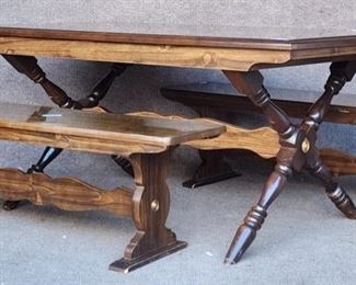 Vintage Tavern Style Dining Table with 2 Bench Seat