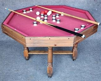 Vintage Bumper Pool Game Table with Balls & Stick