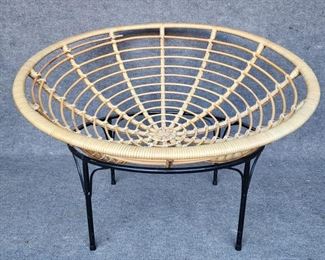 MCM Vintage 1970's Papasan Metal Bamboo & Rattan Chair with Cushion