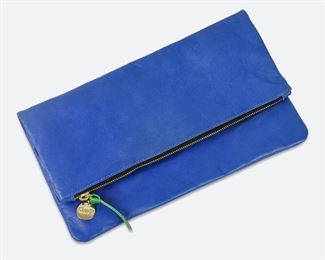 CLARE V Los Angeles Cobalt Blue Leather Fold-over Clutch