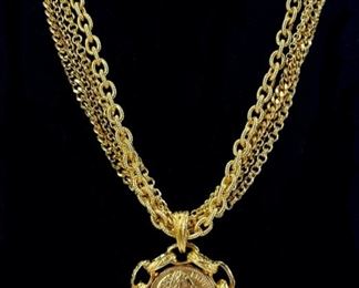 Vintage Graziano Gilt Emperor Napoleon Coin Chain Statement 16Ó Necklace