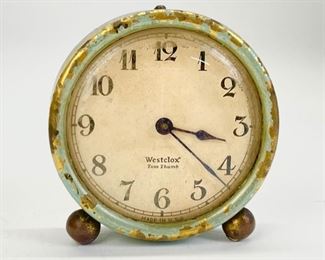 Vintage Westclox Tom Thumb Small Green Alarm Shelf Clock