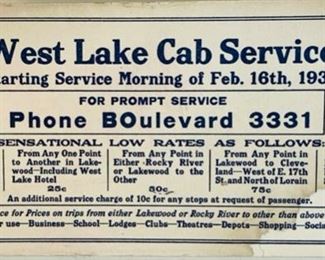 Vintage 1931 Ohio West Lake Cab Service Advertisement Ticket