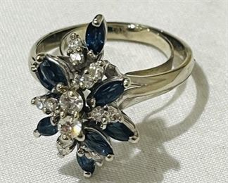 Vtg Starburst Sapphire and Diamond14K White Gold - Blue Ring