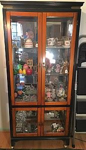 Asian Style Curio Cabinet On Casters Glass Shelves Mirror Backed Contents Not Included