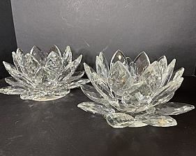 SPECTAULAR LARGE crystal Lotus Blossom Candle Holders 