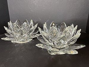 SPECTAULAR LARGE crystal Lotus Blossom Candle Holders 