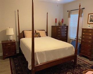 Henkel Harris bedroom suite- Wild Black Cherry Queen pencil post bed, nightstand, chest of drawers, dresser with mirror and lingerie chest 